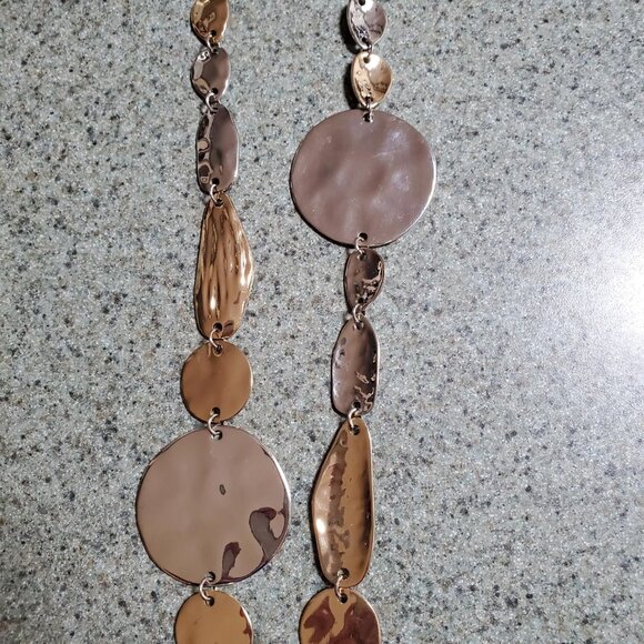 Natasha Necklace Gold Silver Tone Hammered Asymmetrical Shapes Long Signed 38" - Picture 2 of 7
